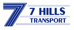 A blue and white logo for 7 hills transport
