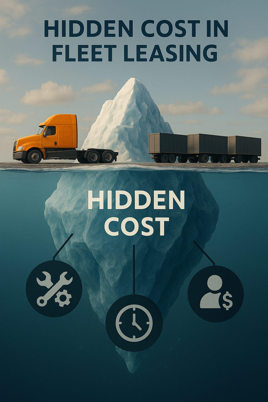An iceberg illustration: a semi-truck above the water, with