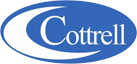 A blue and white logo for cottrell is on a white background.