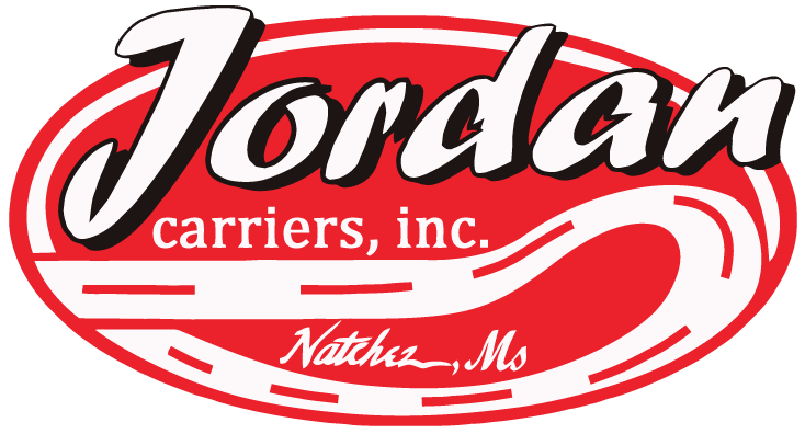 A red and white logo for jordan carriers inc.