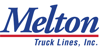 The logo for melton truck lines inc. is blue and red.