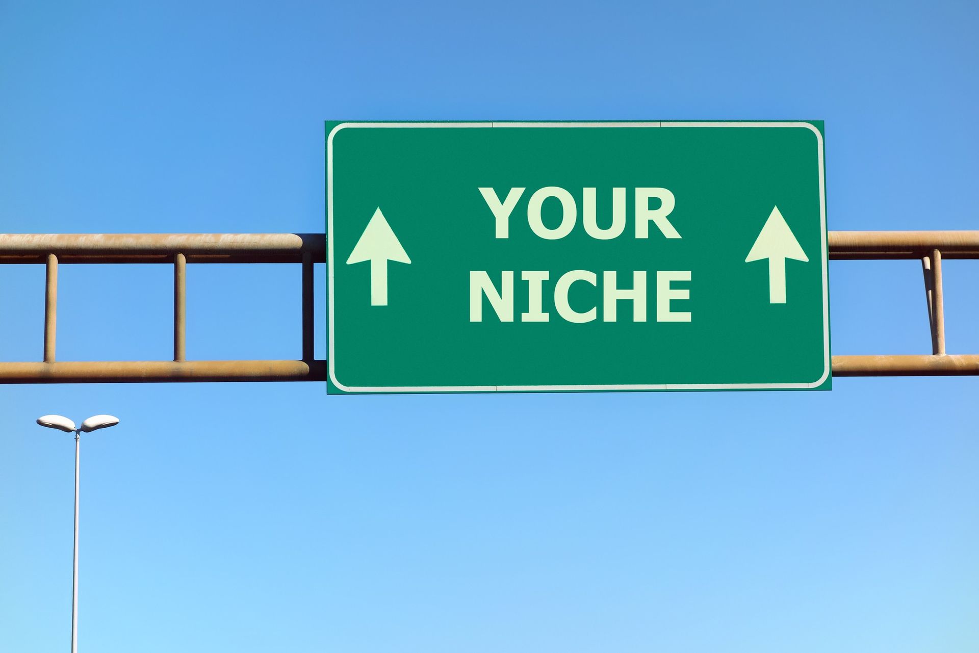 A green sign that says your niche on it