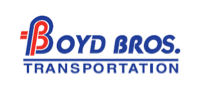 The boyd bros transportation logo is blue and red on a white background.