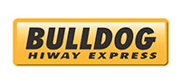 A yellow and black bulldog hiway express logo on a white background.