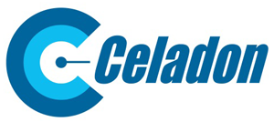 A blue and white logo for c-celadon