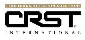 The logo for crst international is black and white