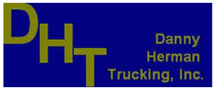 A blue and yellow logo for danny herman trucking inc.