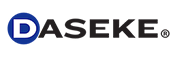 A daseke logo with a blue circle in the middle on a white background.