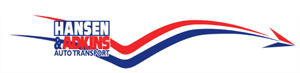A red , white and blue logo for hansen moving auto transport