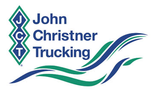 A blue and green logo for john christner trucking