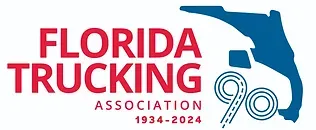 The logo for the florida trucking association is red and blue.