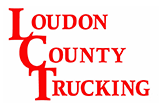 The logo for loudon county trucking is red on a white background.