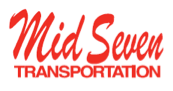 The logo for mid seven transportation is red on a white background.