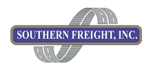 Logo of Southern Freight, Inc. with a blue and grey color scheme. It features a road formation over a blue rectangle with white text.