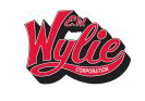 Logo for Wylie Corporation, red script against a black outline and background.