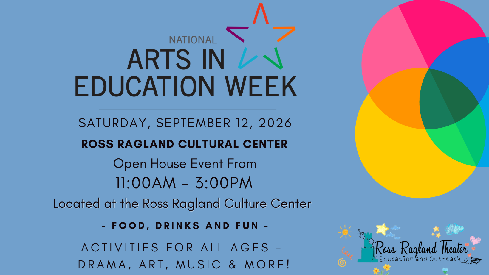 National Arts in Education Week promotion: Collage of stage performances at Ross Ragland Cultural Center.