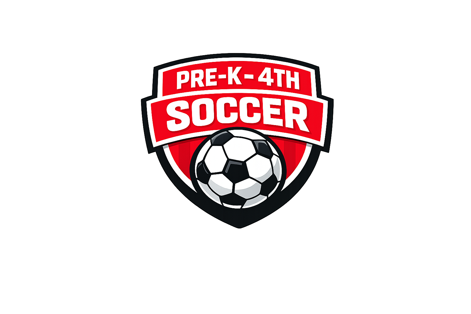 Logo for Pre-K-4th Soccer: A soccer ball within a shield, with text 