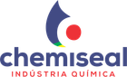 Logotipo da Chemiseal Ind&uacute;stria Qu&iacute;mica. Chama abstrata em azul, vermelho, verde e amarelo, com o nome da empresa