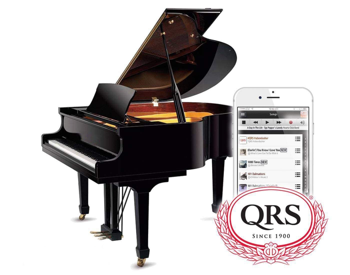 Zwarte vleugel naast een smartphone-app-scherm met QRS-logo.
