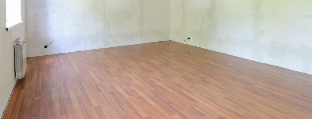 Empty room with white walls, wood floor, and a radiator by the window