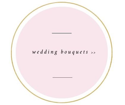 Pink circular logo with gold outline and the text “wedding bouquets” in the center