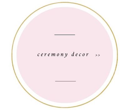 Pink circular logo reading “ceremony decor” with gold outline and small decorative lines