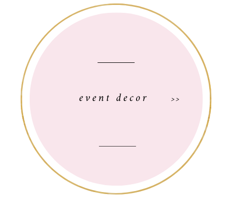 Pink circular logo with gold outline and the text “event decor” centered inside