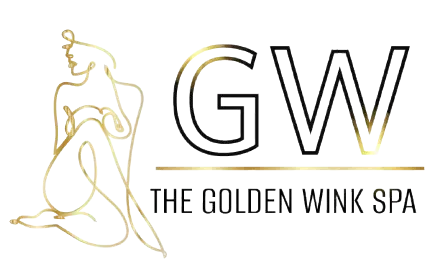 Golden Wink Spa logo with gold line-art figure, bold GW letters, and “THE GOLDEN WINK SPA” text