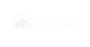 A white logo with a truck on a white background.