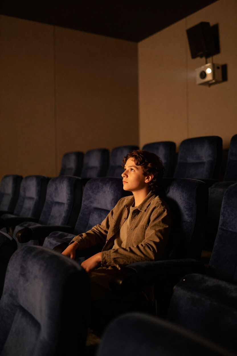 Film student watching a festival screening