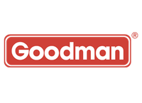 Full Time Heating & Cooling | A red and white goodman logo on a white background