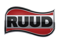 Full Time Heating & Cooling | A red and black logo for ruud on a white background