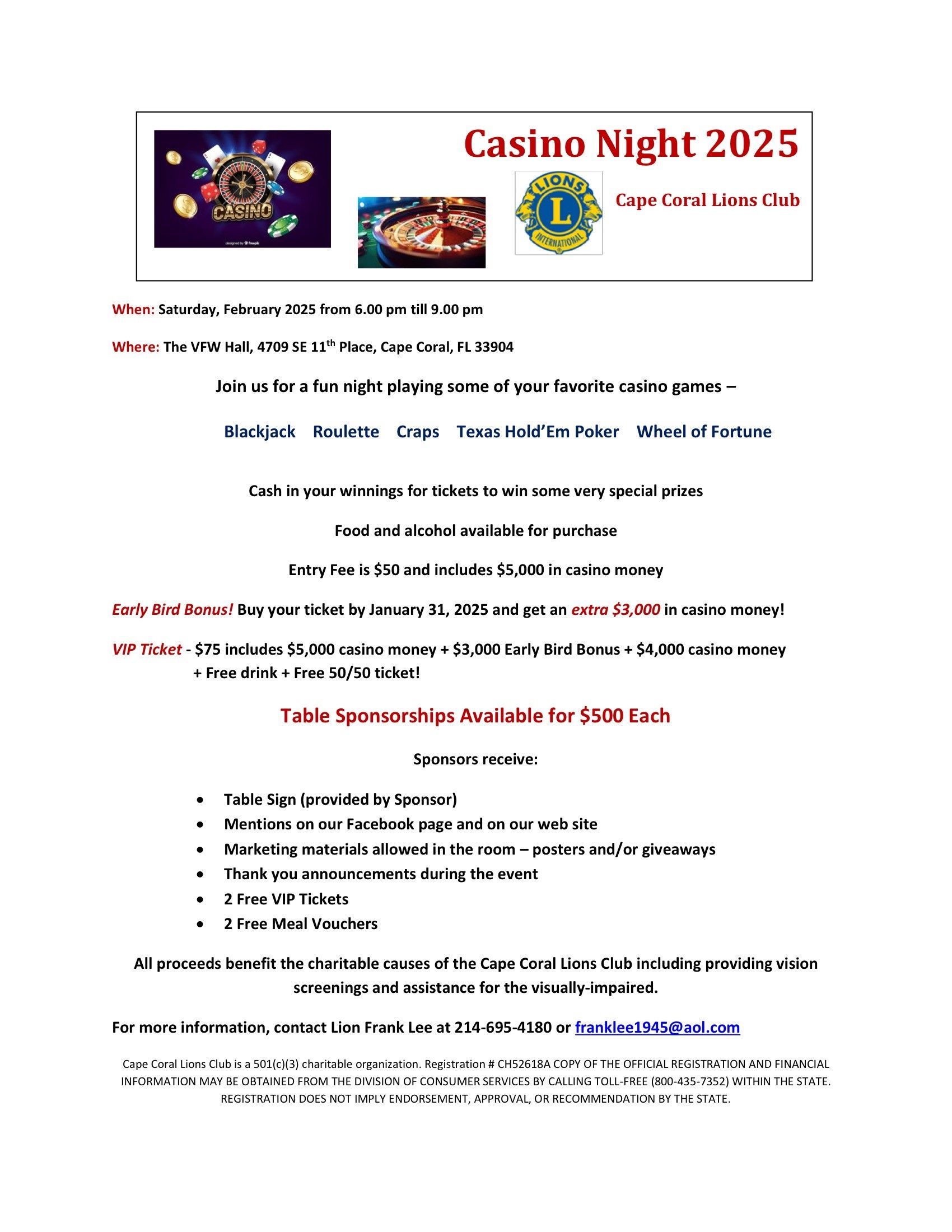 It is a flyer for a casino night in 2025.