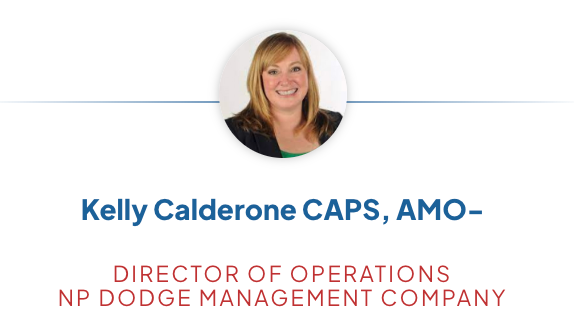 Kelly calderone caps amo is the director of operations for np dodge management company