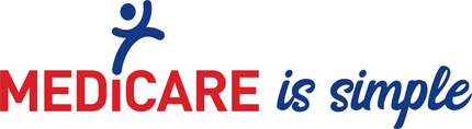 "MEDICARE is simple" logo with a blue person-shaped figure above the red "MEDICARE" and blue "is simple" text.