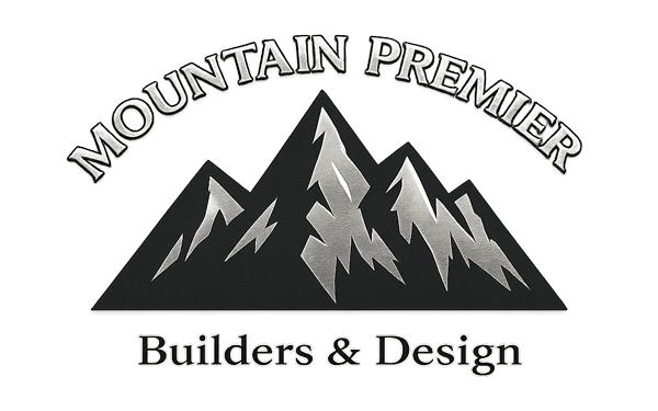 Mountain Premier Builders & Design logo with black mountain peaks and arched text