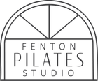 Fenton Pilates Studio logo with black arched frame and minimalist text on white background