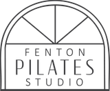 Fenton Pilates Studio logo with black arched frame and minimalist text on white background