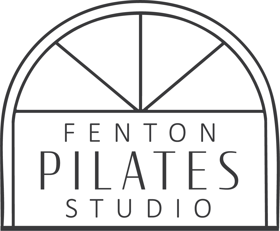Fenton Pilates Studio logo with black arched frame and minimalist text on white background