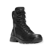 Black tactical work boot with laces and thick tread sole, shown on a white background