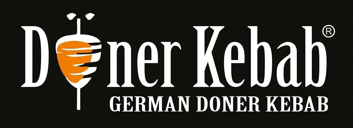 Döner Kebab logo with orange kebab icon and white text on black background