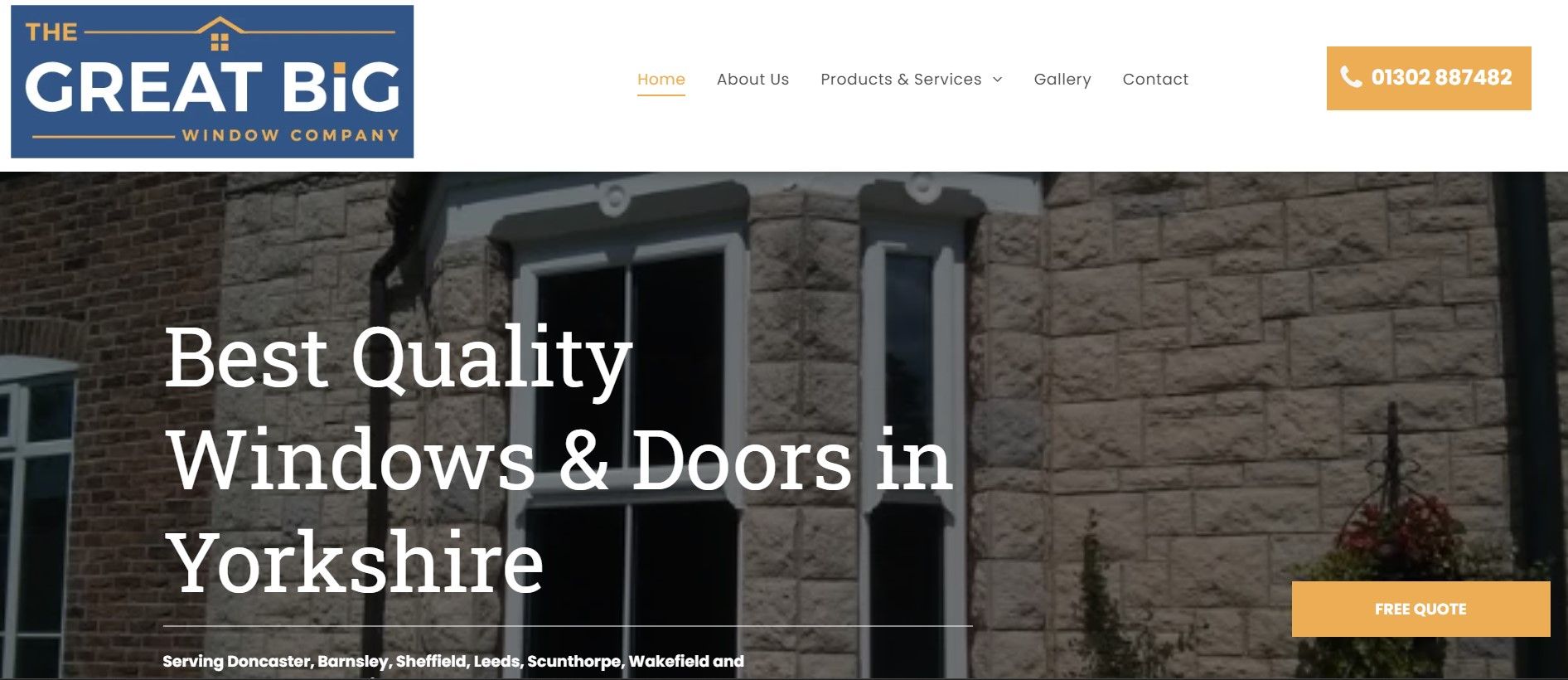 Great Big Windows & Doors website homepage with hero image and “Best Quality Windows & Doors in Yorkshire” text