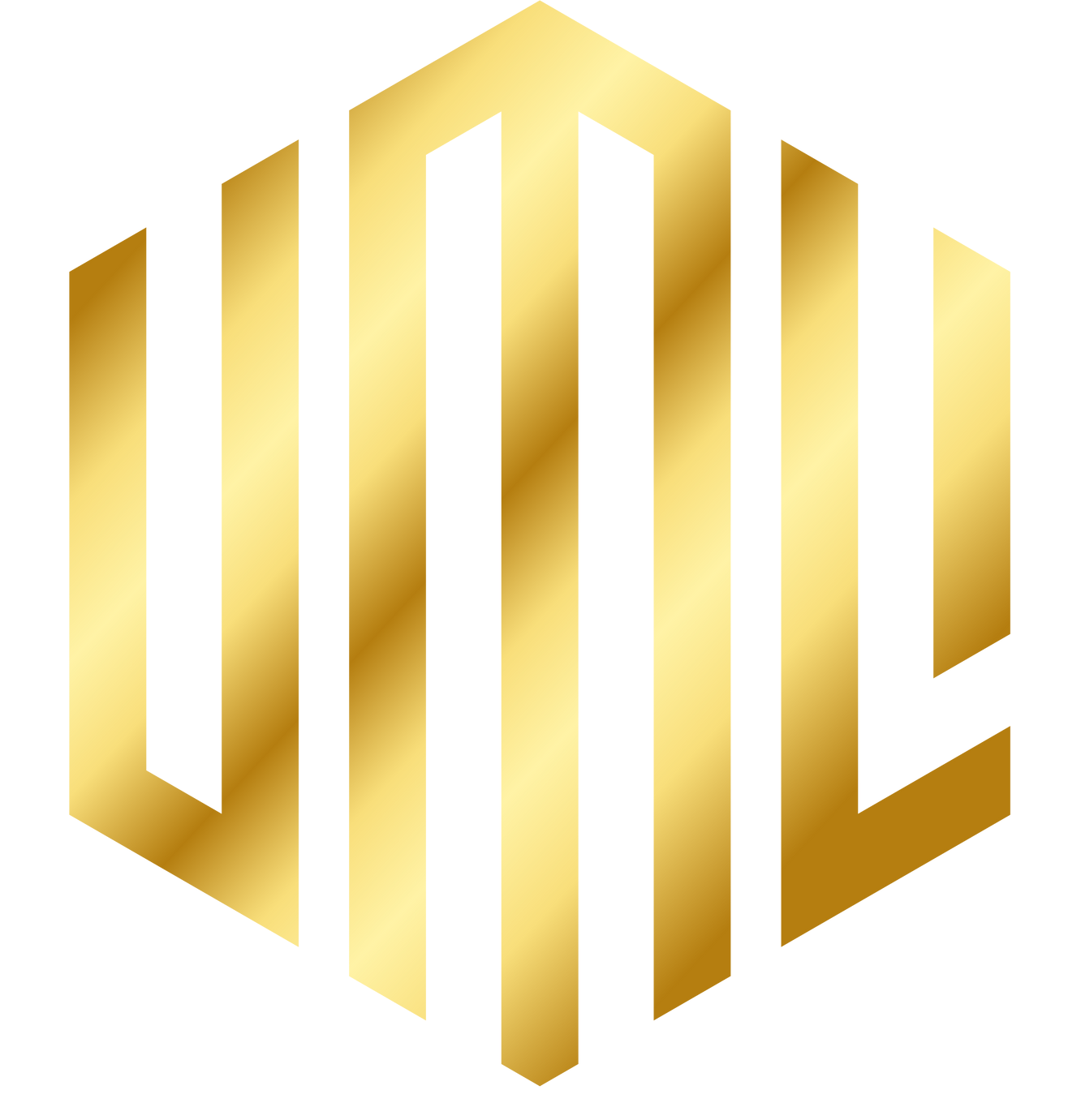 Gold geometric monogram logo on a white background