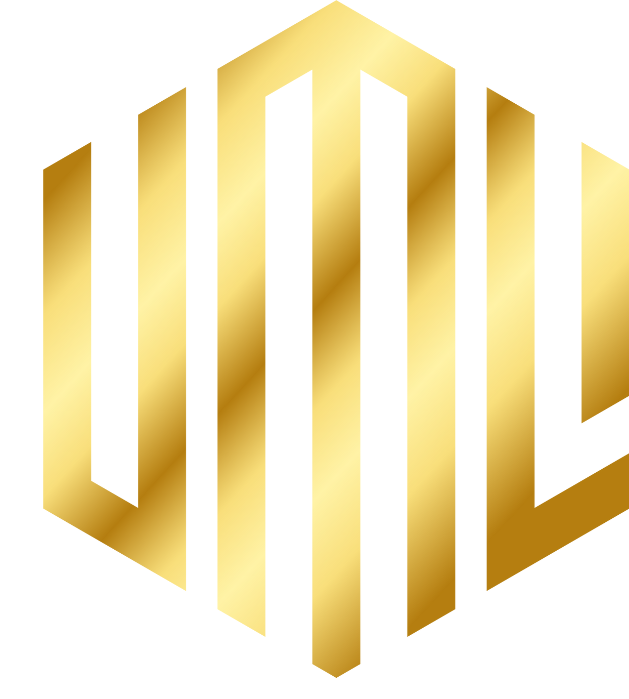 Gold geometric monogram logo on a white background