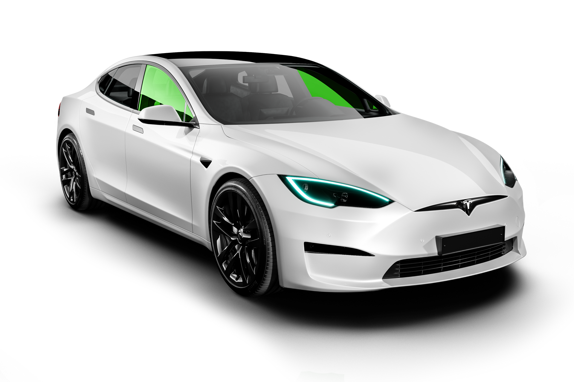 front two green windows