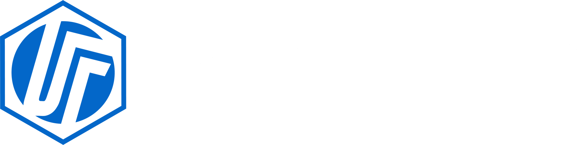 Blue hexagonal logo with stylized white “UT” letters on a white background