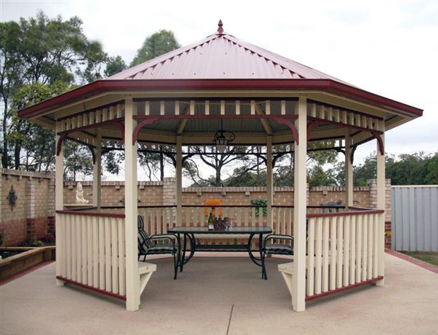 Octagonal Gazebo With Maroon Roof — The Gazebo and Shade Centre in Jindera, NSW