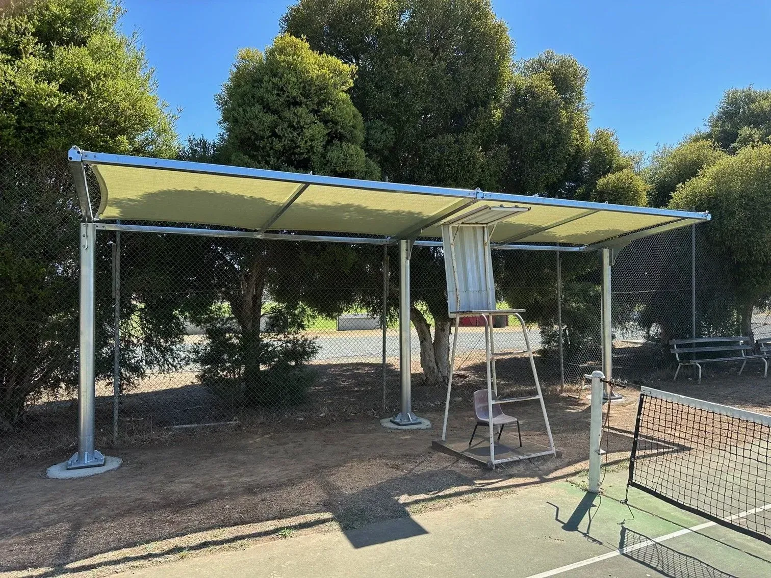 Tennis Court Shelter With a Referee Chair — The Gazebo and Shade Centre in Jindera, NSW