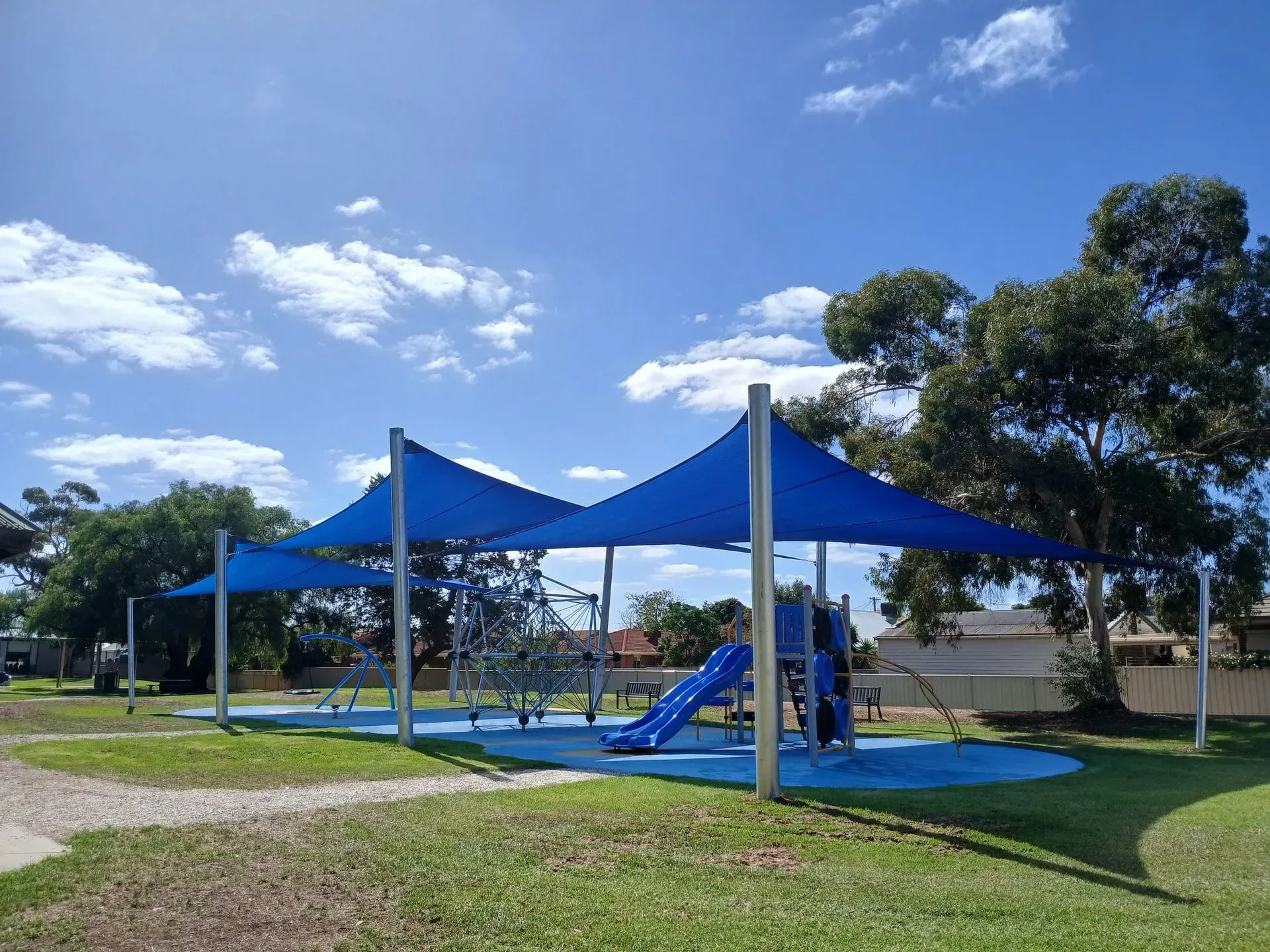 Playground With Blue Shade Sails — The Gazebo and Shade Centre in Jindera, NSW