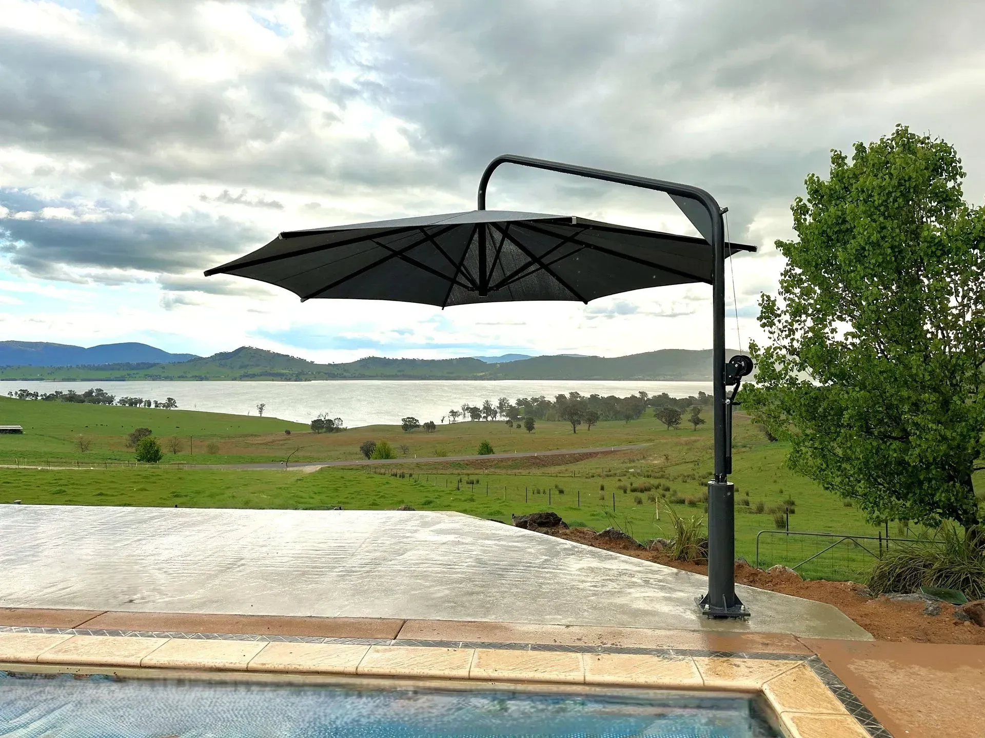 Cantilever Umbrella Over a Pool, Overlooking — The Gazebo and Shade Centre in Jindera, NSW